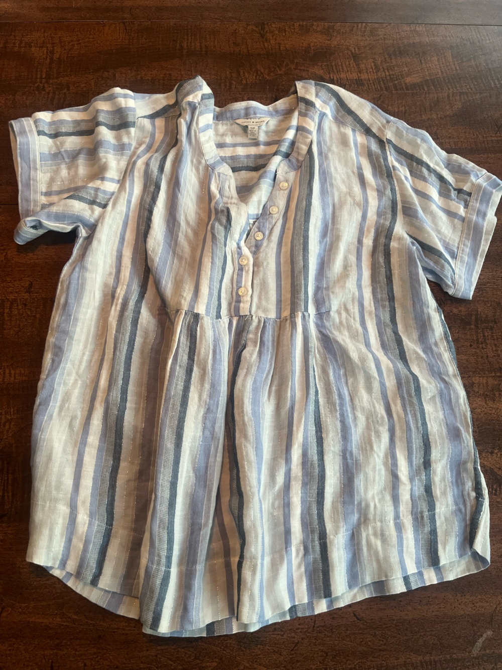 Lucky Brand Women’s Striped Blouse Shirt Soft Cotton Modal Shimmer Boho Top SP
